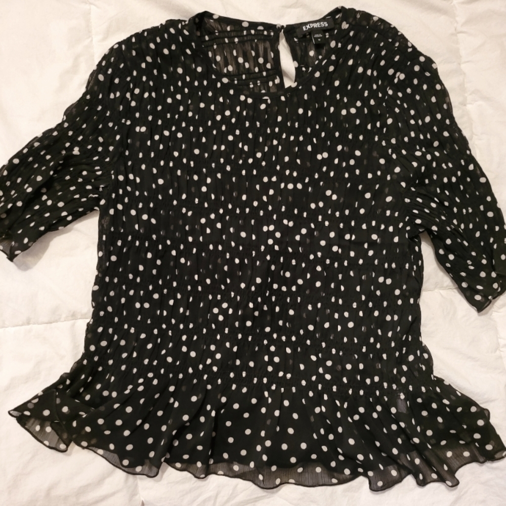 Express black with white polka dot blouse